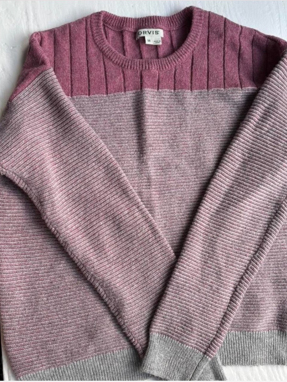 Orvis Rose-Mauve Ribbed Crewneck Sweater